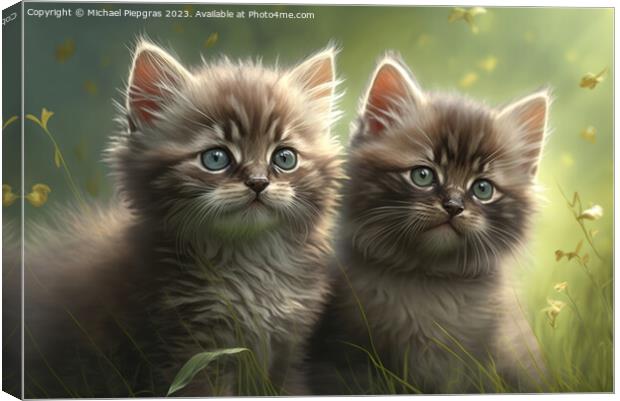 Two very cute kittens playing in the green grass in the sunshine Canvas Print by Michael Piepgras