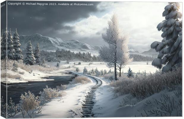 A beautiful winter landscape at Christmas with a small cosy hut  Canvas Print by Michael Piepgras