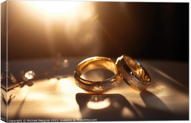 Two wedding rings made of light and energy created with generati Canvas Print by Michael Piepgras