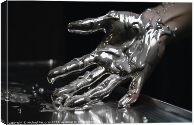 Male human hand made of liquid metal created with generative AI  Canvas Print by Michael Piepgras