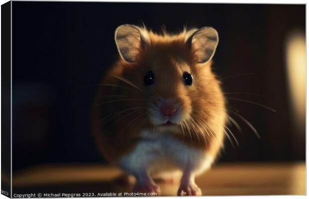 A cute hamster stands upright and looks excitedly into the camer Canvas Print by Michael Piepgras