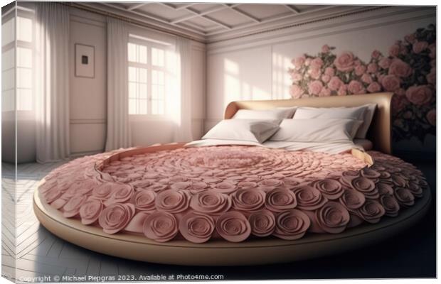 A king size bed made completely of roses created with generative Canvas Print by Michael Piepgras
