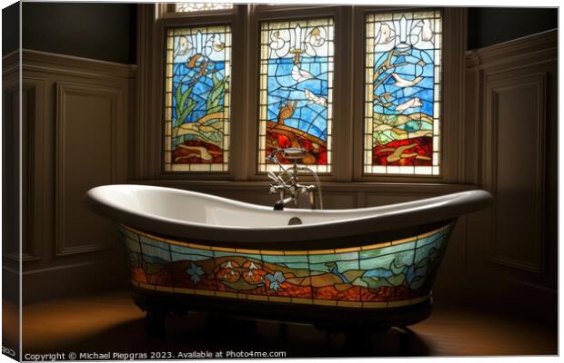 A stained glass bathtub created with generative AI technology. Canvas Print by Michael Piepgras