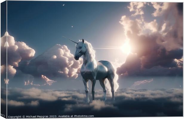 A unicorn in the sky created with generative AI technology. Canvas Print by Michael Piepgras