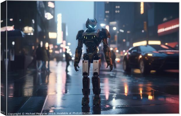 An AI robot in a busy street created with generative AI technolo Canvas Print by Michael Piepgras