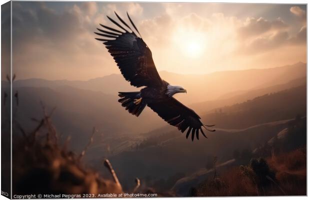 An eagle escaping the sun on the wings of freedom created with g Canvas Print by Michael Piepgras