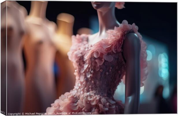 An innovative Elegant Dress made of candyfloss on a Mannequin wi Canvas Print by Michael Piepgras
