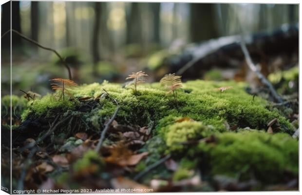 Close up view on a forest ground with a lot of moss and little b Canvas Print by Michael Piepgras
