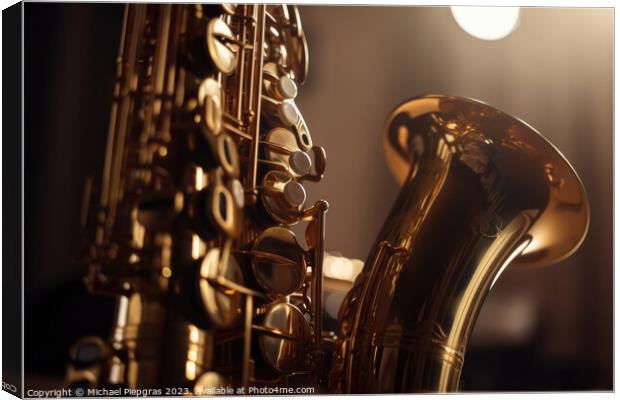 Close-up of a saxophone with reflections and a soft bokeh of lig Canvas Print by Michael Piepgras