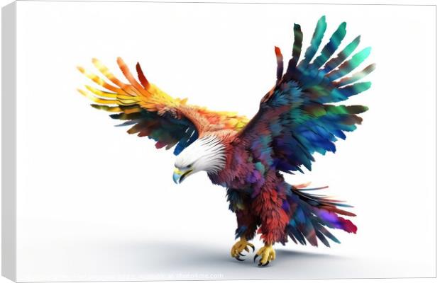 Flying eagle colorful on white background created with generativ Canvas Print by Michael Piepgras