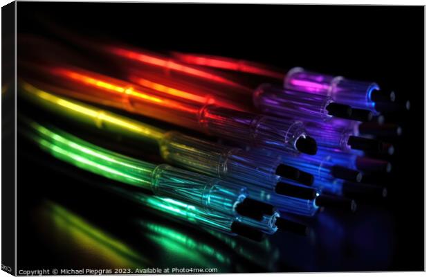 Some fibre optic cables glowing at the end in different colors a Canvas Print by Michael Piepgras