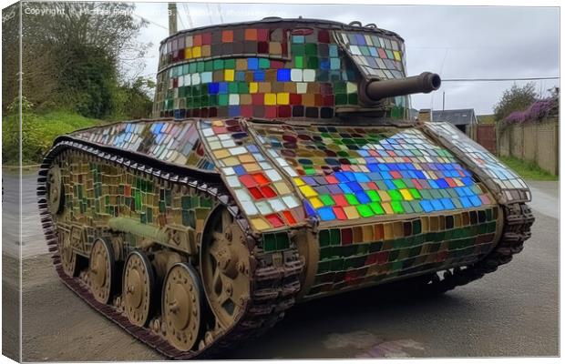 A military tank made of stained glas on a road created with gene Canvas Print by Michael Piepgras