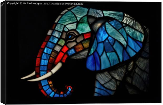 An elephant made of stained glas on a dark background created wi Canvas Print by Michael Piepgras