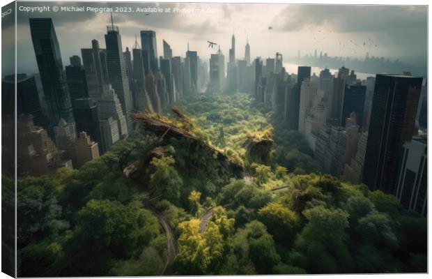 Nature reconquers a big city created with generative AI technolo Canvas Print by Michael Piepgras