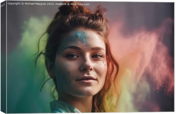 Exploding colour powder in rainbow colours forming a portrait of Canvas Print by Michael Piepgras