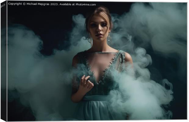 Gorgeous woman with an elegant dress and some smoke created with Canvas Print by Michael Piepgras