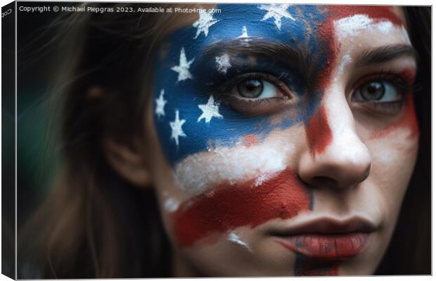 Independence day celebration close up of woman face painted with Canvas Print by Michael Piepgras