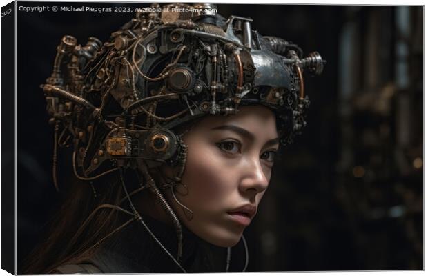 A female human cyborg portrait 1000 years in the future created  Canvas Print by Michael Piepgras