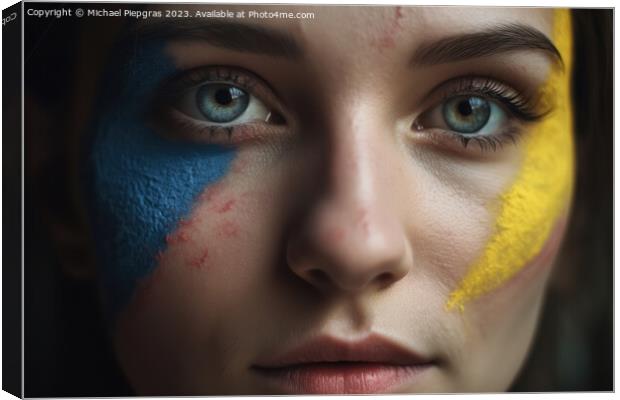 Close up of a female face with ukrainian colors created with gen Canvas Print by Michael Piepgras