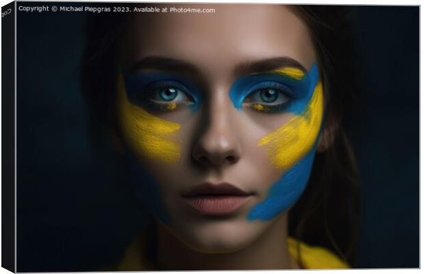 Close up of a female face with ukrainian colors created with gen Canvas Print by Michael Piepgras