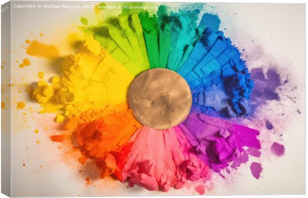 A color Wheel with goethe colors exploding in colorful powder on Canvas Print by Michael Piepgras