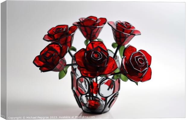 A larger bouquet of red roses made of stained glas on a white su Canvas Print by Michael Piepgras