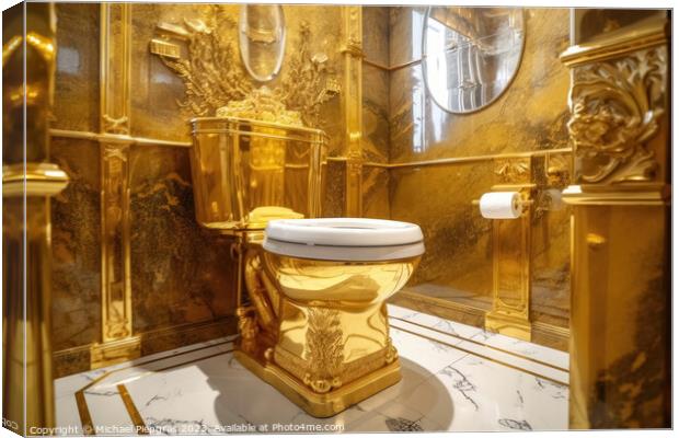 A luxurious toilet made of pure gold created with generative AI  Canvas Print by Michael Piepgras