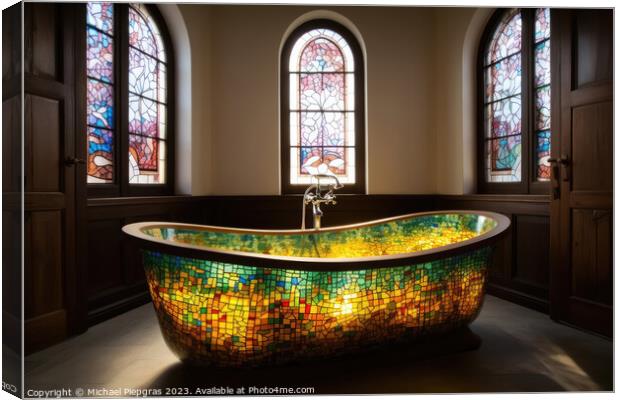 A stained glass bathtub created with generative AI technology. Canvas Print by Michael Piepgras