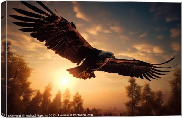 An eagle escaping the sun on the wings of freedom created with g Canvas Print by Michael Piepgras