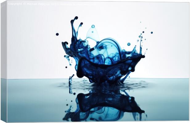 Blue ink dripping into water created with generative AI technolo Canvas Print by Michael Piepgras