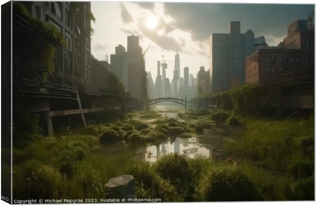 Nature reconquers a big city created with generative AI technolo Canvas Print by Michael Piepgras