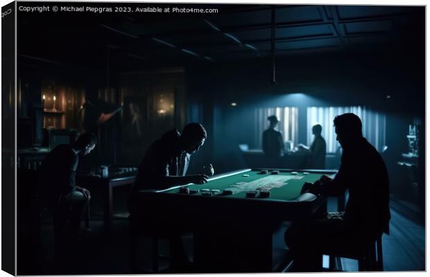 A dark room with the silhouettes of people gambling created with Canvas Print by Michael Piepgras