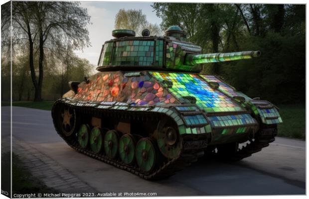 A military tank made of stained glas on a road created with gene Canvas Print by Michael Piepgras