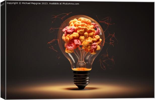 A creative idea mix of a lightbulb and a brain created with gene Canvas Print by Michael Piepgras