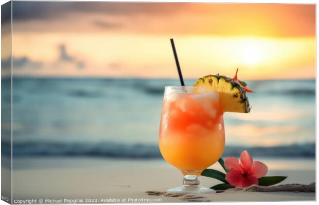 A fruity cocktail with a beautiful paradise beach soft backgroun Canvas Print by Michael Piepgras