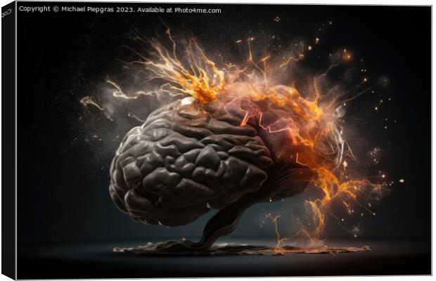 A human brain exploding with knowledge and creativity created wi Canvas Print by Michael Piepgras