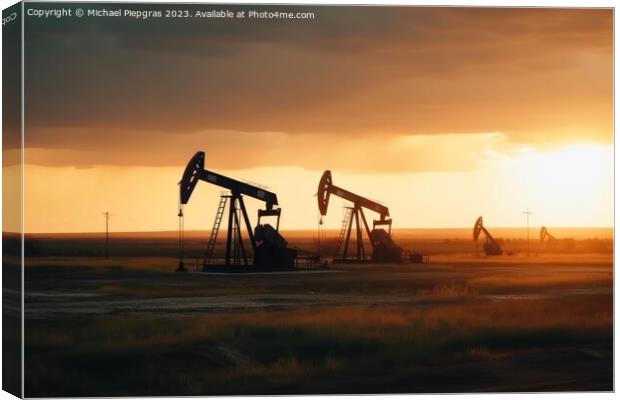 A field of oil wells pumping oil out of the ground created with  Canvas Print by Michael Piepgras