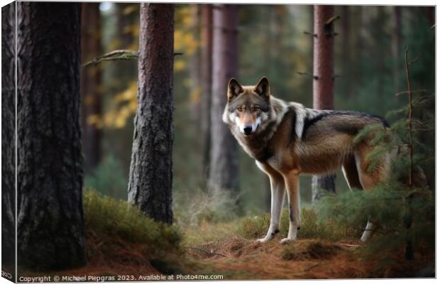 A wolf in a northern european forest created with generative AI  Canvas Print by Michael Piepgras