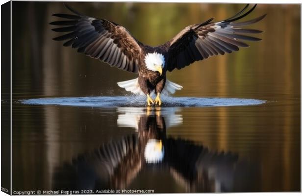 An eagle in flight catching fish from a lake created with genera Canvas Print by Michael Piepgras