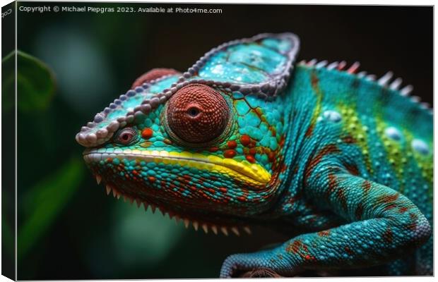 Colorful chameleon close up created with generative AI technolog Canvas Print by Michael Piepgras