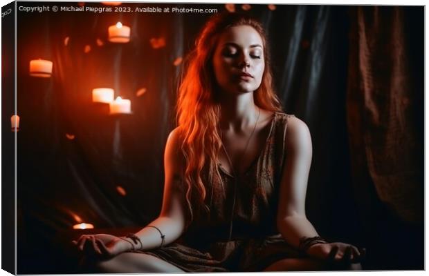 A girl in Lotus position meditating with esoteric energy created Canvas Print by Michael Piepgras
