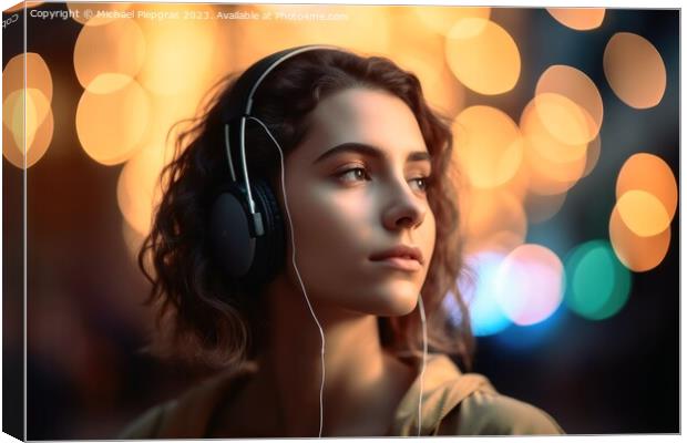 A Woman listening to music created with generative AI technology Canvas Print by Michael Piepgras