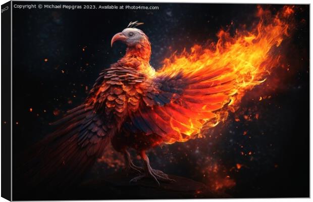 A burning Phoenix birds from the ashes created with generative A Canvas Print by Michael Piepgras
