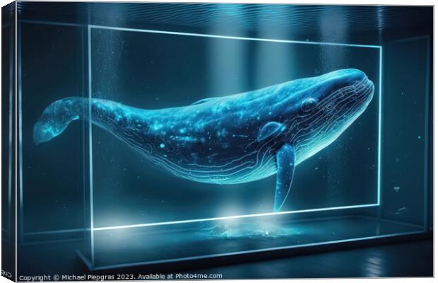 A shape of a blue whale floats as a hologram in a laboratory cre Canvas Print by Michael Piepgras