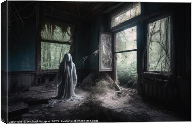 A ghostly apparition in an old run-down house created with gener Canvas Print by Michael Piepgras