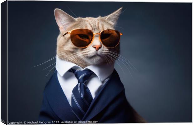 A modern cat wearing a business suit and sunglasses created with Canvas Print by Michael Piepgras