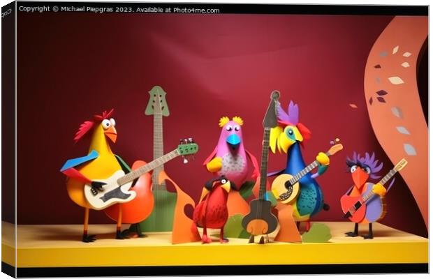 A music band consisting of colorful birds on a stage playing roc Canvas Print by Michael Piepgras
