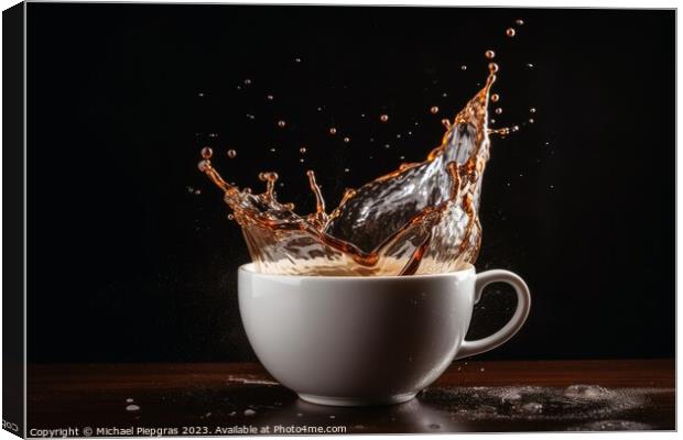 Coffee splashing in a coffee cup created with generative AI tech Canvas Print by Michael Piepgras