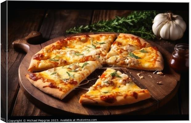 Delicious pizza with lots of melted cheese created with generati Canvas Print by Michael Piepgras