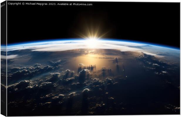 The rising sun above the earth as seen from space created with g Canvas Print by Michael Piepgras